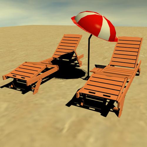 Beach relaxing chairs and beach umbrella preview image